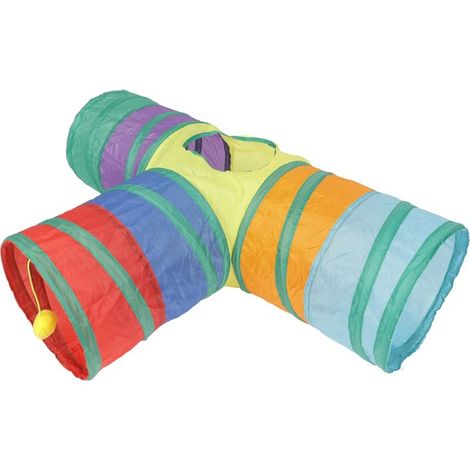 Jouet tubulaire pliable à 3 voies pour chat, avec boule en peluche suspendue, pour lapins, chatons et chiens (1/5)