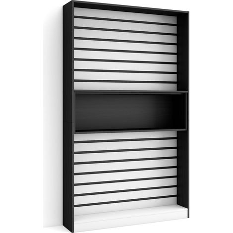 Skraut Home - Libreria scaffale, Scaffali in legno a ripiani, 110x186x25cm, Soggiorno - Ufficio, Per libri, Stile moderno, Bianco e nero (1/5)