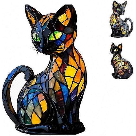 Lampe mosaïque chat illuminée. lampe chat en vitrail. veilleuse chat style Tiffany. lampe chat décorative (1/5)