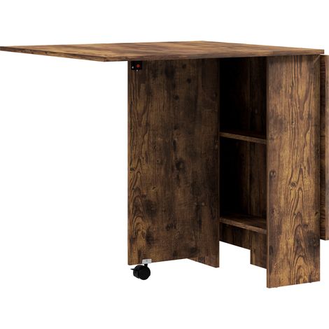 Tavolo da Pranzo Pieghevole a Ribalta 140x75x74 cm per 6 Persone con 2 Ripiani in Melamina Marrone Rustico (1/5)