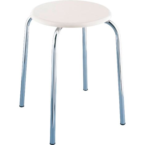 WENKO Exclusiv Badhocker, mit weißer MDF-Sitzfläche, Weiß, MDF weiß , Stahl chrom (1/2)
