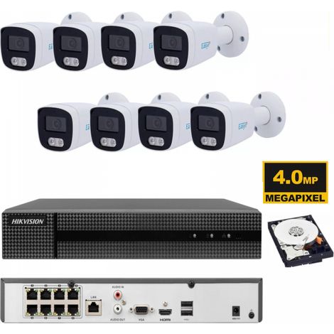 KIT VIDESORVEGLIANZA IP POE 4 MPX NVR 8 CANALI 4K 8 TELECAMERE BULLET 4 MP CON AUDIO HDD 1TB