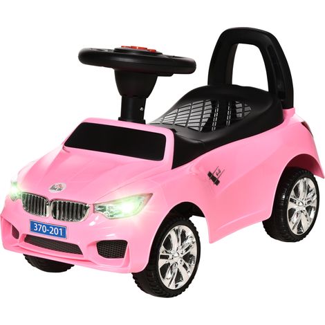 Voiture électrique pour enfants de 18 à 36 mois avec phares, musique, klaxon, volant, espace de rangement et poignée - Rose (1/5)