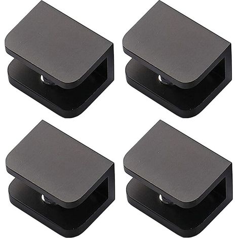royaluxe - Lot de 4 pinces à verre sans perçage pour étagère de verre de 10 à 12 mm Noir (1/3)