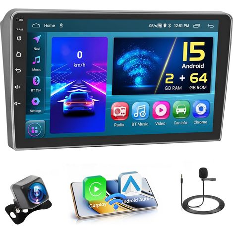 2+64GB Android 15 Autoradio pour 407 2004-2011 Radio Carplay Android Auto sans Fil Écran Tactile 9 Pouces Bluetooth Stéréo WiFi RDS USB + Caméra de Recula (1/5)