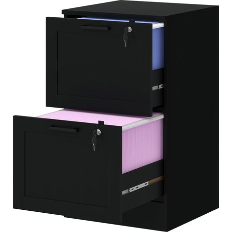 Armoire de bureau en bois avec 2 tiroirs et serrure, penderie réglable, 40 x 40 x 71 cm, noire