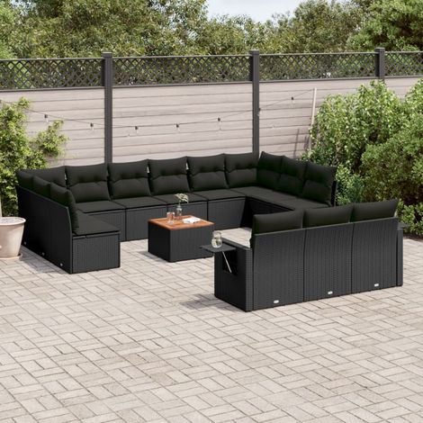 Salon de jardin avec coussins 14 pcs noir résine tressée vidaXL (1/3)