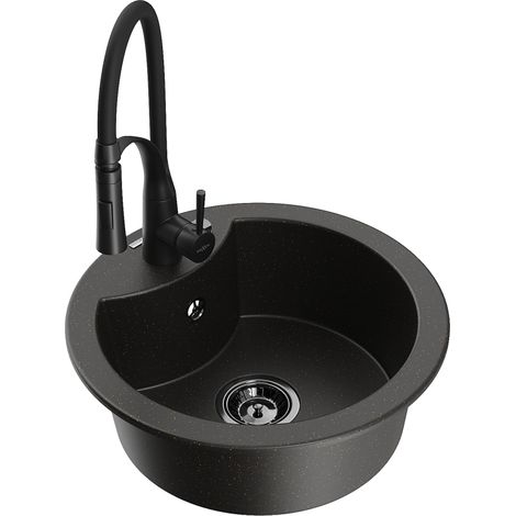Mexen Diego fregadero de cocina de una cubeta con grifo de cocina Aster, negro/dorado met谩lico - 6512-75-73450-70-B (1/5)