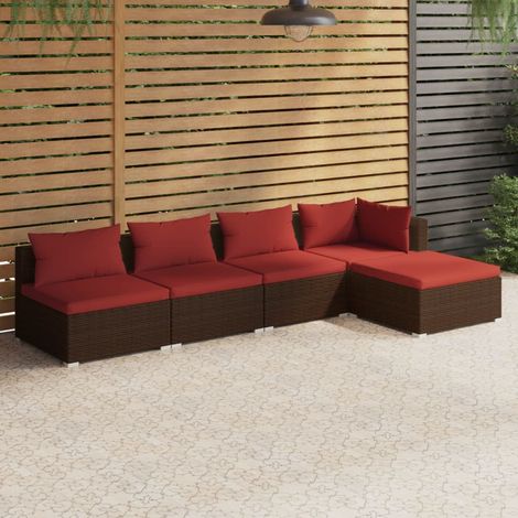 Salon de jardin 5 pcs,Mobilier de terrasse,Table et Chaise pour Relax avec coussins résine tressée marron -YZ934921 (1/5)