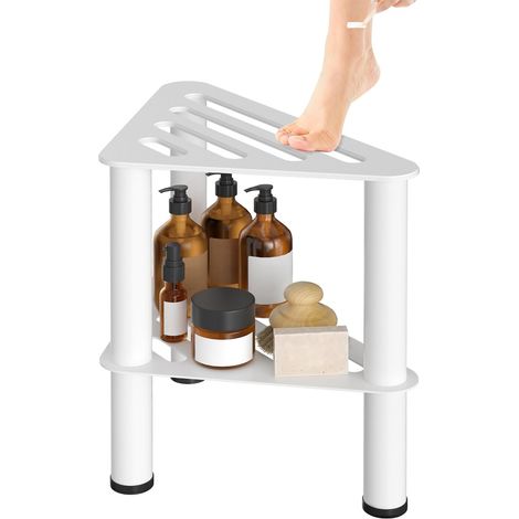 Tabouret de Douche d'angle en MéTal pour Le Rasage des Jambes, Banc de Douche Repose-Pieds pour Douche IntéRieure, Petit Marchepied ImperméAble Et AntidéRapant (1/5)