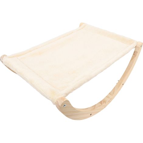 Hamac en bois pliable et antidérapant, facile à monter, pour chat d'intérieur, style peluche. (1/5)