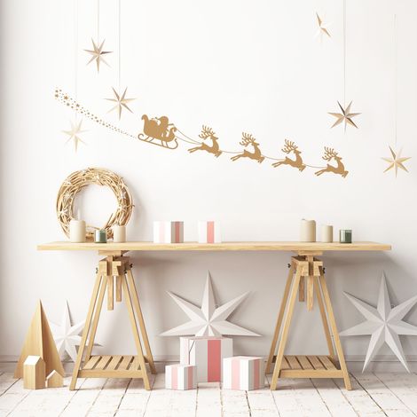 Sticker Noël traineau du père noël et les rennes - Autocollants stickers adhésifs noël - décoration fêtes - 20x45cm (1/5)