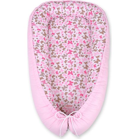 Babykokon, doppelseitig, Laufstall, Wickeltuch, Premium BOBONO - rosa Schmetterlinge/pink (1/5)