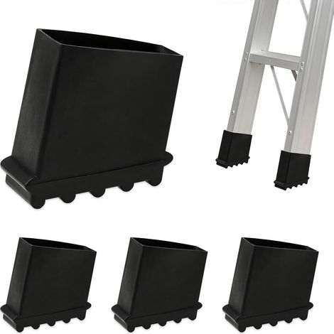 Patin Échelle en Caoutchouc, Embout Escabeau pour Tube Carré 2.5x5cm, Embout Pied de Chaise Antidérapant, Protection Sol, Lot de 4, Noir (1/5)
