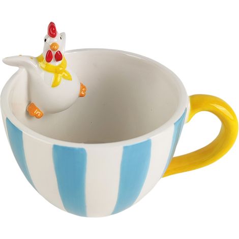 Originale tazza decorativa a forma di gallina per caffè o tè, design bohémien, tazza in porcellana blu, regalo ideale per la cucina