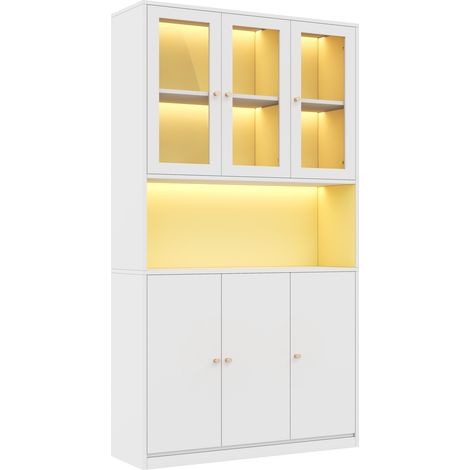 Bücherregal mit Vitrinenfach aus Glas und LED 100 x 35 x 200 cm Weiß aus MDF (1/5)