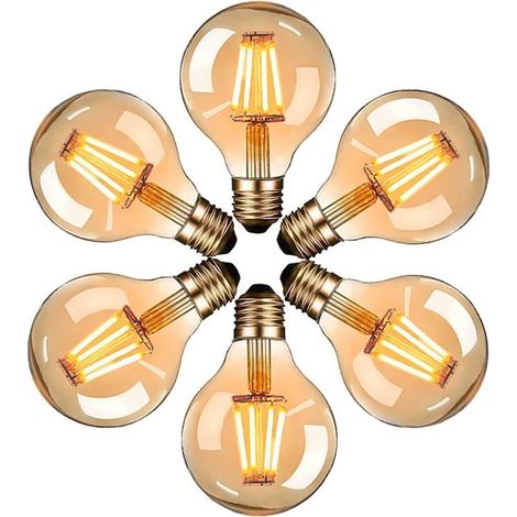 Vintage Edison LED Light Bulb, G80 E27 4W Vintage Bulb, 2200K Yellow Light, Vintage Filament Bulb, Equivalent to 40W Incandescent Bulb, Non-Dimmable, Pack of 6 (1/5)