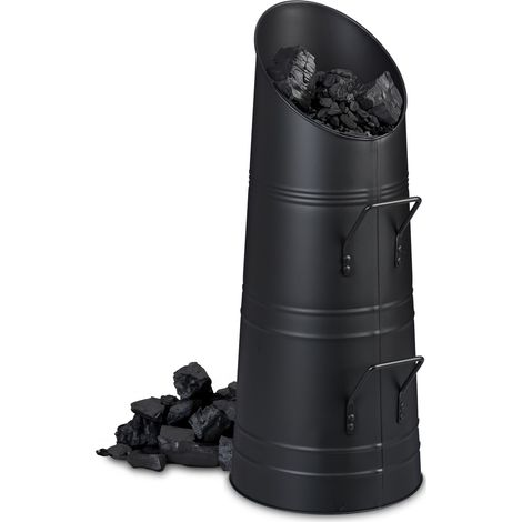 Relaxdays Cubo de Carbón 12 Litros, Recipiente para Pellets con 2 Asas, Recogedor de Cenizas Chimenea, Metal, Negro (1/5)