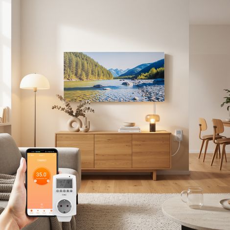 EMKE Bildheizung Bergbach 1200W 120×60 cm – Rahmenloses Infrarot-Wandheizpaneel mit Steck-Thermostat und WLAN-App-Steuerung (1/5)