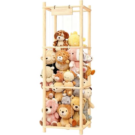 Étagère de rangement en bois pour peluches, 136 x 40 x 40 cm, rangement gain de place pour peluches, idéale pour la salle de jeux, la chambre d'enfant ou le salon. (1/5)