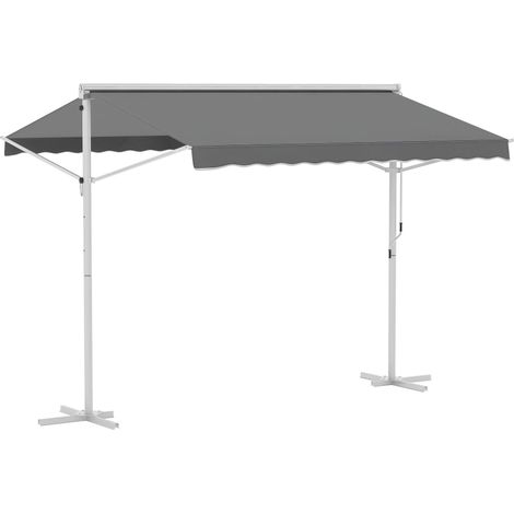 Store Extérieur autoportant, store de jardin, store avec bras articulé et manivelle, store de terrasse, gris, 3 x 3 m