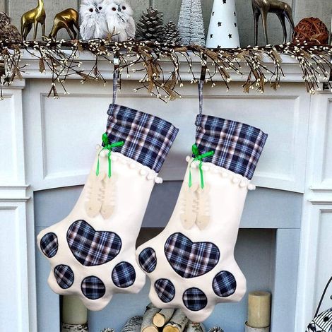 Chaussette de Noël pour animaux de compagnie avec une grosse patte, décoration pour sapin de Noël, 45,7 x 27,9 cm, bleu à chevrons (1/5)