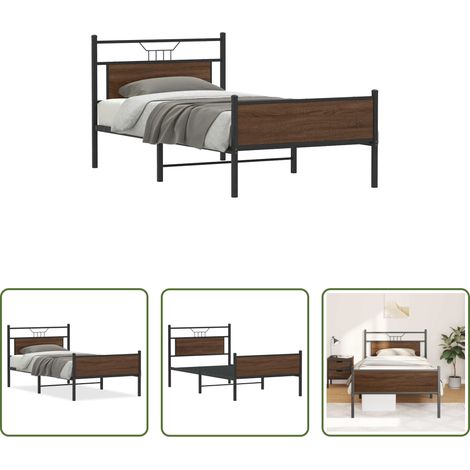 Sommier métal - Cadre de lit sans matelas chêne marron 107x203 cm (1/5)