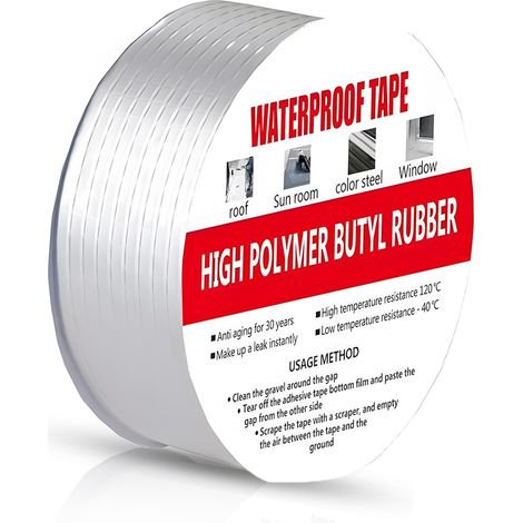 Ruban Butyle, Ruban de Réparation en Aluminium Résistant à L'eau et Aux Températures élevées pour Façades, Toit,Toit Plat, Rupture de Tuyau, 5 mx5 cm (1/4)