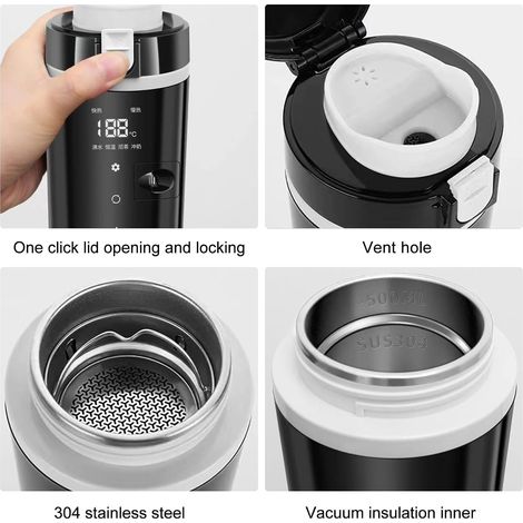 Tazza per acqua riscaldata per auto da 24 V/12 V, 500 ml, bollitore elettrico per auto, bollitore elettrico da viaggio, bollitore da viaggio per auto, tazza riscaldante per auto, camion (1/4)