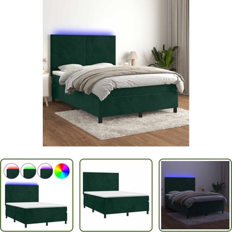 Sommier tapissier - Sommier à lattes de lit avec matelas LED Vert foncé 140x190 cm (1/5)
