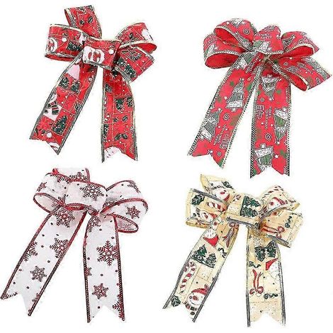 Lot de 4 nœuds décoratifs de Noël, nœuds pour sapin, mini nœuds pour sapin, nœuds de Noël en tissu. (1/5)