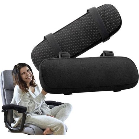 Cojines reposabrazos para silla de oficina – Espuma viscoelástica – Universales – Alivio de la presión – 25,5 x 8 x 4 cm – 2 unidades – Negro (1/5)