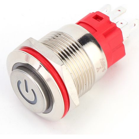 Interrupteur à bouton-poussoir métallique DC930V 19mm 1NO 1NC à verrouillage automatique avec voyant jaune (lampe d'alimentation annulaire à verrouillage automatique haute tension) (1/5)