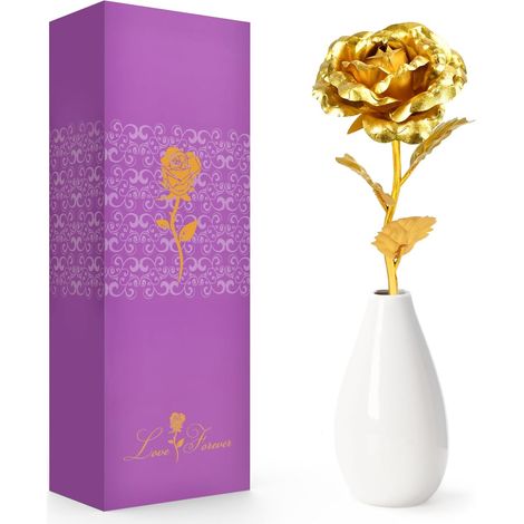 Cadeaux pour la fête des mères, pour maman, grand-mère, femme : roses artificielles avec vase, cadeaux d’anniversaire, de Saint-Valentin, de Noël pour maman, épouse, elle (1/5)