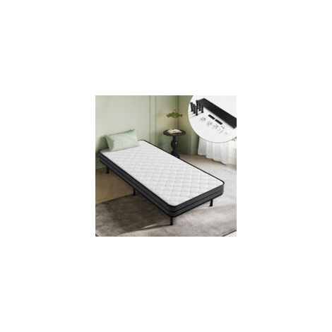 Lit 90x190 cm INRE - Ensemble sommier et matelas - Matelas 90x190 cm - Épaisseur 15 cm - Mousse à Haute Résilience - Sommier 90x190 cm avec Pieds