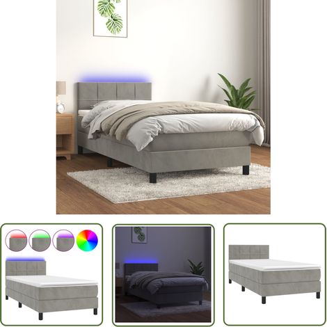 The Living Store Sommier à lattes de lit et matelas et LED Gris clair 90x190 cm - Lit Plateforme - Lit Velours - Lit Avec Éclairage Led - Lit Design - Lit Double (1/5)
