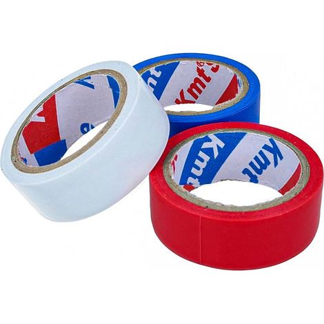 3 Nastri Isolanti Elettrici in PVC 19mm X 5m Colore Assortiti Bianco Rosso Blu
