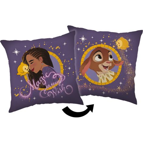 Disney - Coussin carré en polaire "Wish, Asha et la bonne étoile" - Violet/Doré - 35 x 35 cm - Livraison gratuite