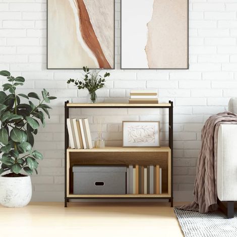 Bibliothèque, Étagère de Rangement, Meuble de Rangement Ouvert, pour Bureau, Salon chêne sonoma 80x30x78,5cm bois d'ingénierie et fer NKK67143 (1/5)