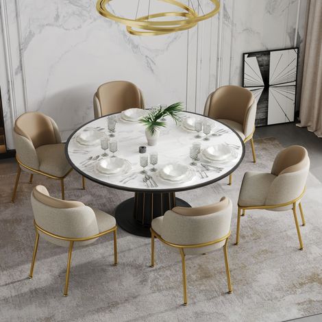 CHICFURN Set di 6 sedie da pranzo 55x55x85 cm beige e kaki con piedini regolabili (1/5)