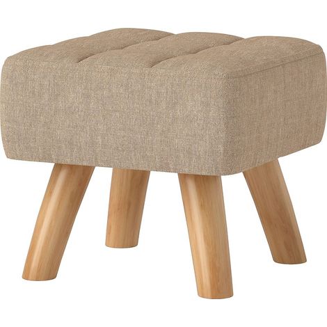 Repose pied salon ottoman siège rembourré en tissu avec pieds en bois 27 x 27 x 26 cm marron clair (1/5)