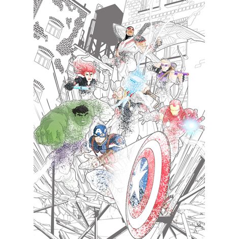 Papier peint panoramique vintage & retro Avengers Attaque (1/5)