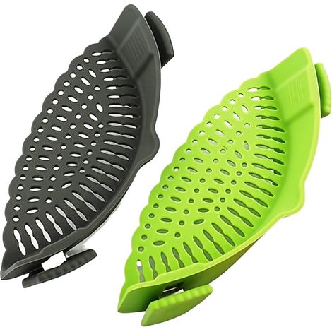 Set di 2 scolapasta e griglie in silicone con clip - Pieghevoli, compatibili con tutte le pentole e padelle, lavabili in lavastoviglie, resistenti al calore