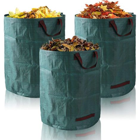 QAZQA Sacs de Jardin, 3 x 272L Résistants Sac à Déchets de Jardin, Sacs de Déchets de Jardin Vertsavec Poignées, Sacs Réutilisables et Pliable de Jardin pour Collecte des Déchets (1/5)