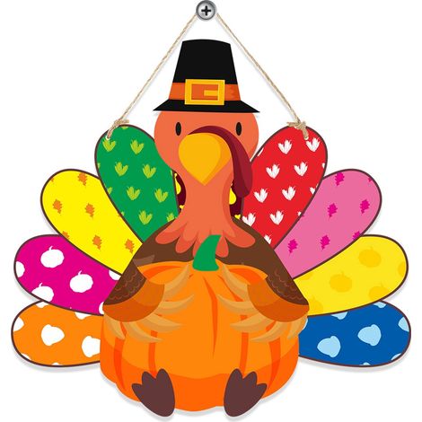 Panneau Porte Dinde - Décoration Extérieure Pour Thanksgiving - Motif Automnal Avec Message De Reconnaissance - 1 Pièce (1/2)