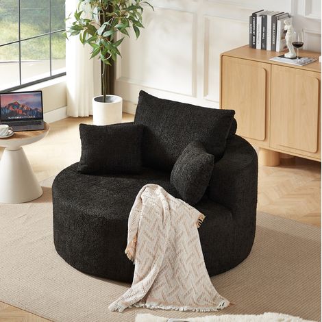Fauteuil modulable 127x127x82 cm en tissu chenille noir, sans montage pour salon FloraGrace (1/5)