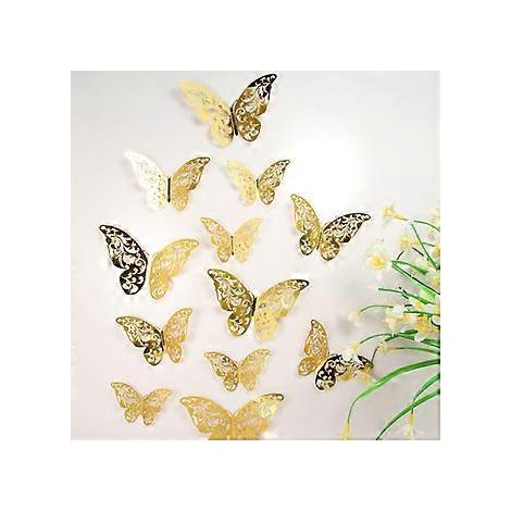 SZTXJ 24 Stück 3D Schmetterlings-Wandaufkleber, 3 Größen, Schmetterlings-Wandtattoos, Raumwanddekoration für Schlafzimmer, Party, Hochzeitsdekoration (Gold)