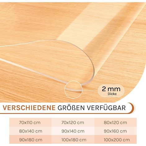 WOLTU Tischdecke transparent , Glasklar Folie Wasserdicht Fettdicht, Hochglanz Schutzfolie für Tisch aus PVC, 2 mm Rechteckig 80x120 cm