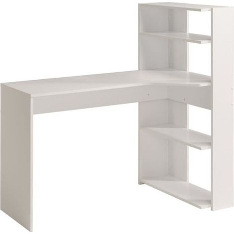 Bureau d'angle contemporain PARISOT JUNE - Blanc - L 122 cm - 1 plateau, 2 tablettes (1/4)