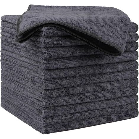 12er-Pack 40,6 x 40,6 cm Premium-Mikrofaser-Autoreinigungstücher, ultra-saugfähig, streifenfrei für Auto, Küche und Fenster, grau